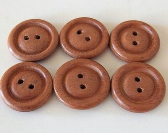 Wood buttons, Handmade, Mahogany, 1" diameter