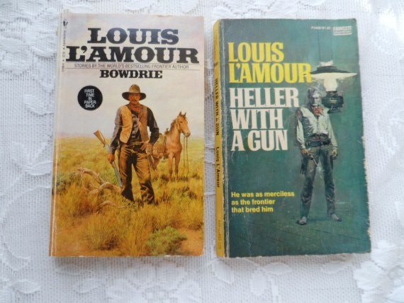 SALE 2 LOUIS LAMOUR Books Bowdrie & Heller With A Gun Vintage