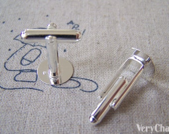 Silver Cufflinks with 12mm Glue Pad Flat Back Cuff Links Set of 10 pcs A4271