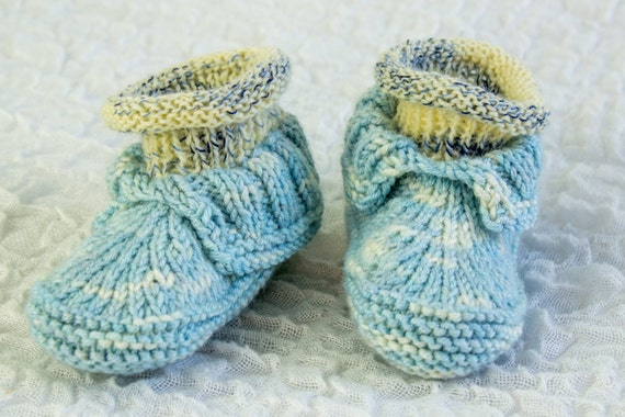 Baby Boy Booties Pattern, Rolled Edge Cuffs, Knitting Pattern Baby Boy 