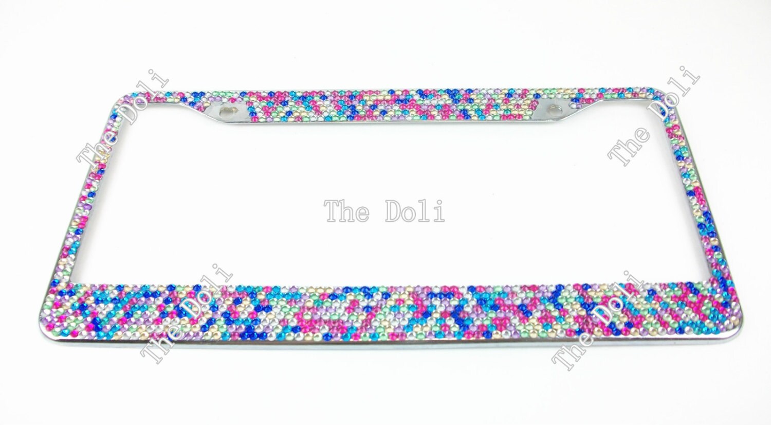 2X Rainbow Bling Crystal Rhinestone License Plate Frame with