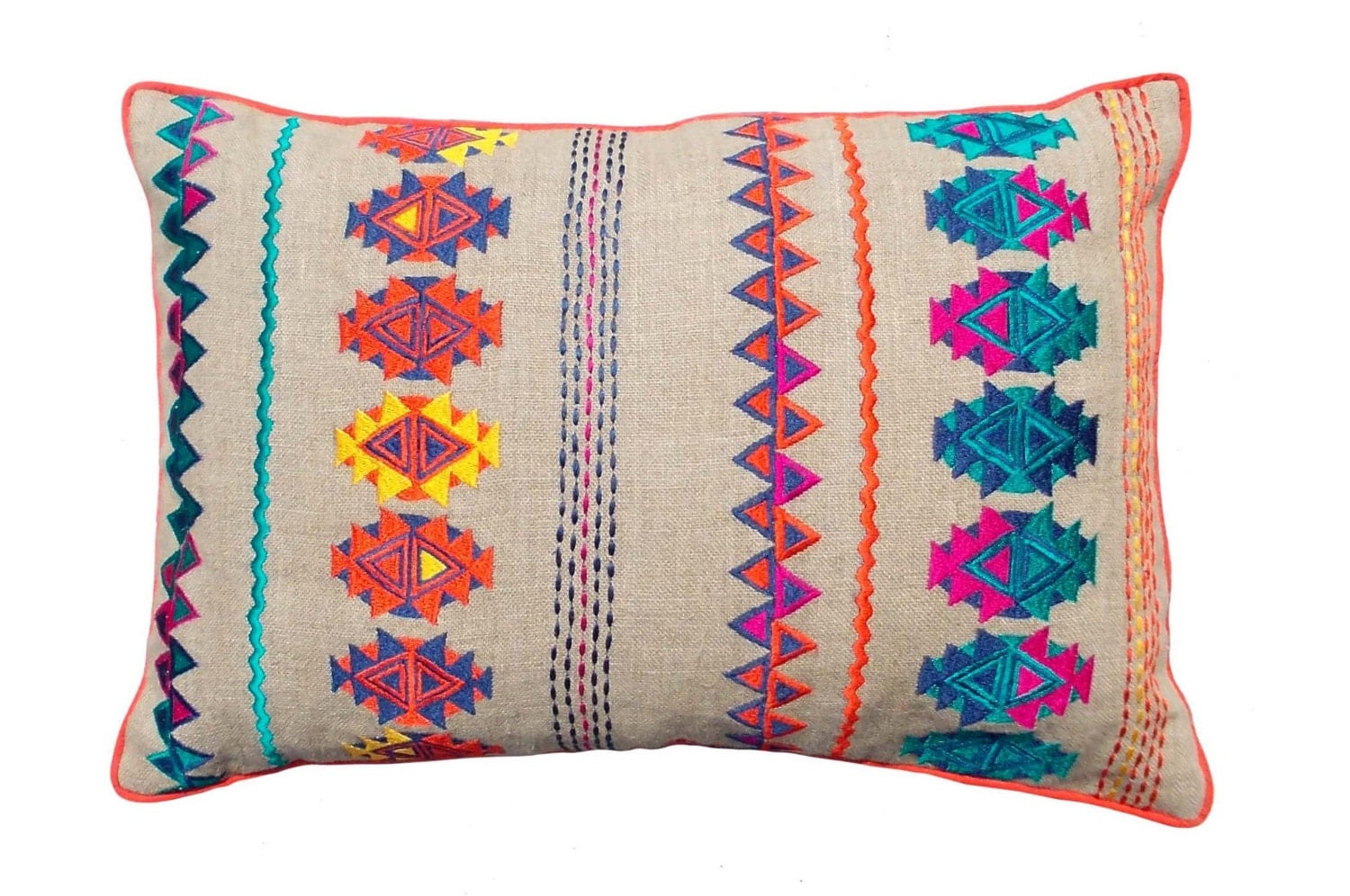 Colorful bohemian style linen pillow cover embroidered