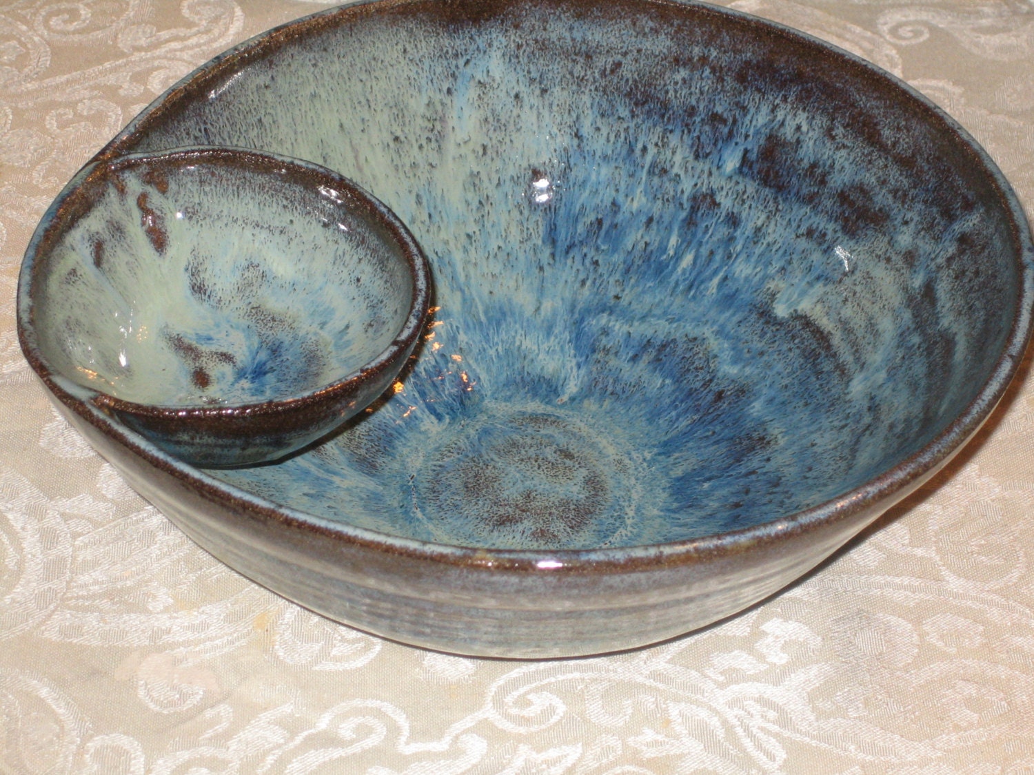 Chip and Dip Bowl Stoneware Handmade by artist