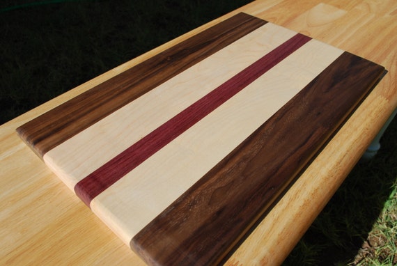 Items similar to Walnut, Maple and Purple Heart Cutting Board on Etsy