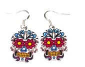 Pink Sugar Skull Earrings Handmade Plastic Charms