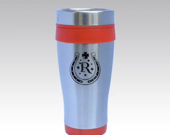 Stainless Steel Insulated Travel Mug with Personalized Monogram, Design Options and Font Selection (Choose Any Color Option - Each - 16 oz)