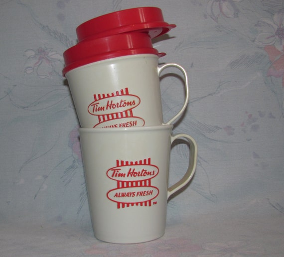 Vintage Tim Hortons Plastic Mugs Travel Mugs with Lids Old