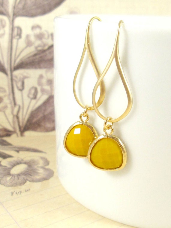 Items similar to Gold Earrings Mustard Yellow Petals on Etsy