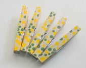 Decorative Clothespins Green Yellow Dot Full Size Set of 5