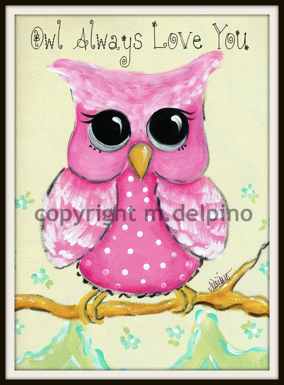 items similar to xl pink baby owl personalized art baby nursery owl