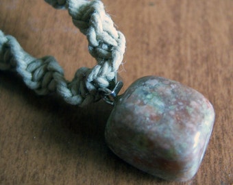 Natural Hemp with Green-Brown Marble Pendant