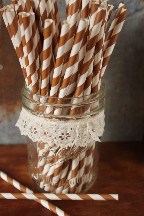 Brown Chocolate Stripe Paper Straws -- Set of 20 Il_570xn