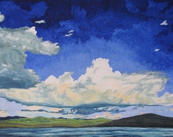 Art Large Impressionist Landscape Oil Painting Appalachian Cloud Sky Frontenac National Park Quebec Canada "Gliding Over Spider Lake 36 x 48