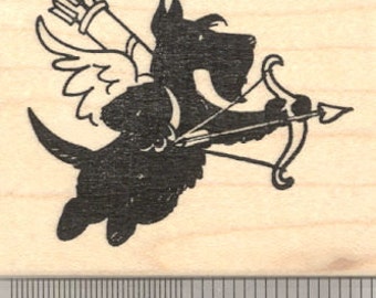 Valentine's Day Scottish Terrier Dog Cupid Rubber Stamp, Scottie J20101 Wood Mounted
