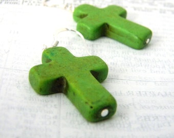 Green Stone Cross Earrings