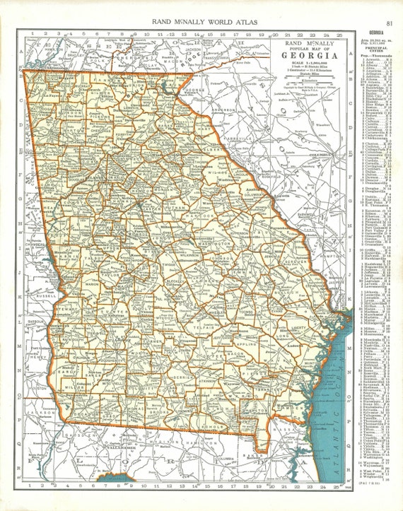 Vintage Georgia Map 1930s Vintage Map of Georgia