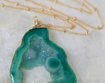 Druzy Necklace - Custom Druzy Necklace - Geode Necklace- Drusy Necklace - Green Druzy - Purple Druzy - Blue Druzy - Colorful Druzy