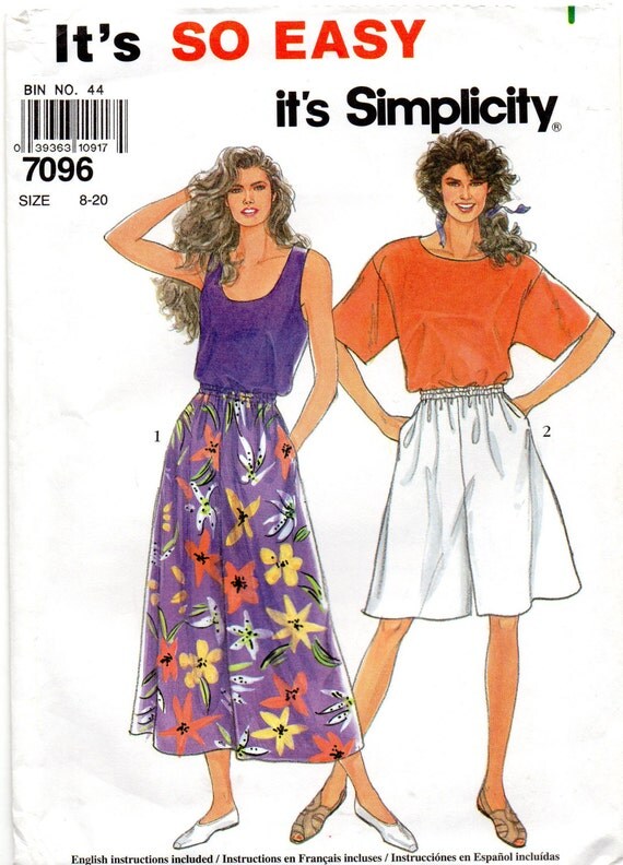Simplicity 7096 Easy Misses Pullover Tops and Pull On Culottes