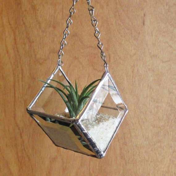 Stained Glass Beveled Diamond Shaped Hanging Planter for Air
