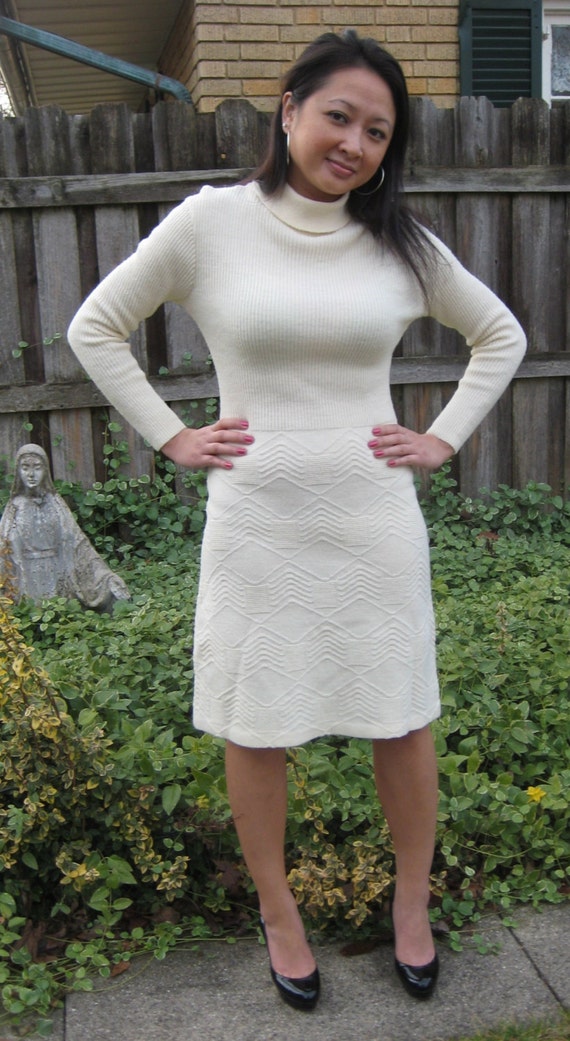 Turtleneck sweater dress cream dress