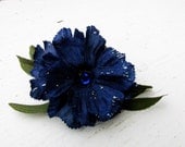 Blue  Flower Hair Barrette Hair ornament White Leaves Hair Accessory Decoration Blue Green #H1
