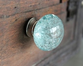 Glass Drawer Knobs with bubbles in Light Blue and Silver toned Hardware (CK16)
