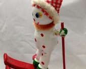 Skiing Wooden Clown - Ski Jump- Christmas Tree Ornament