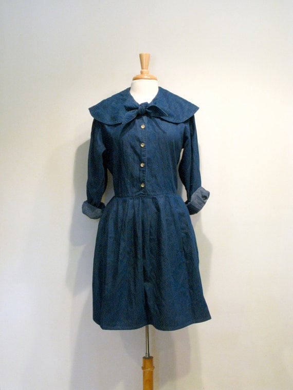 Vintage Denim Shirtwaist Dress with Sailor by tobedetermined
