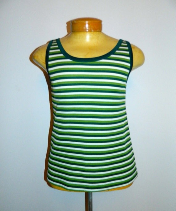 vintage 1970s muscle shirt Green striped tank by RetroHommeVintage