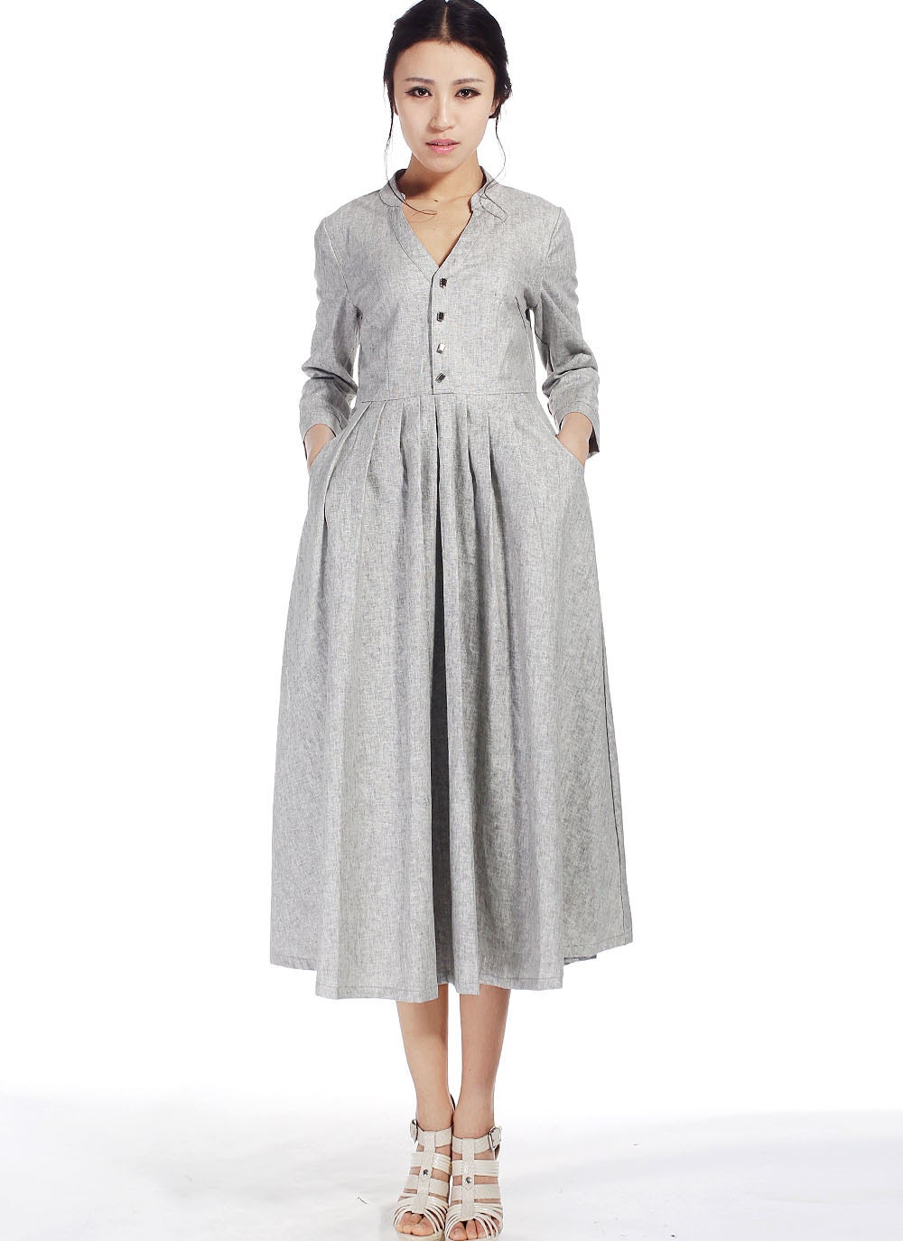 Light Grey Dress Linen Dresses For Women Shirt Dress 