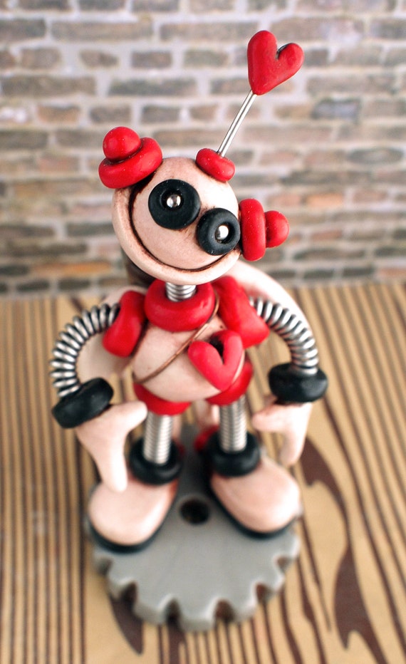 Valentine Cupid Robot Cabe - Valentine's Geek Gift - Clay, Wire, Paint