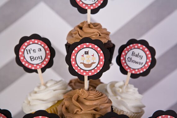 Pirate Cupcake Toppers Pirate Baby Shower by getthepartystarted