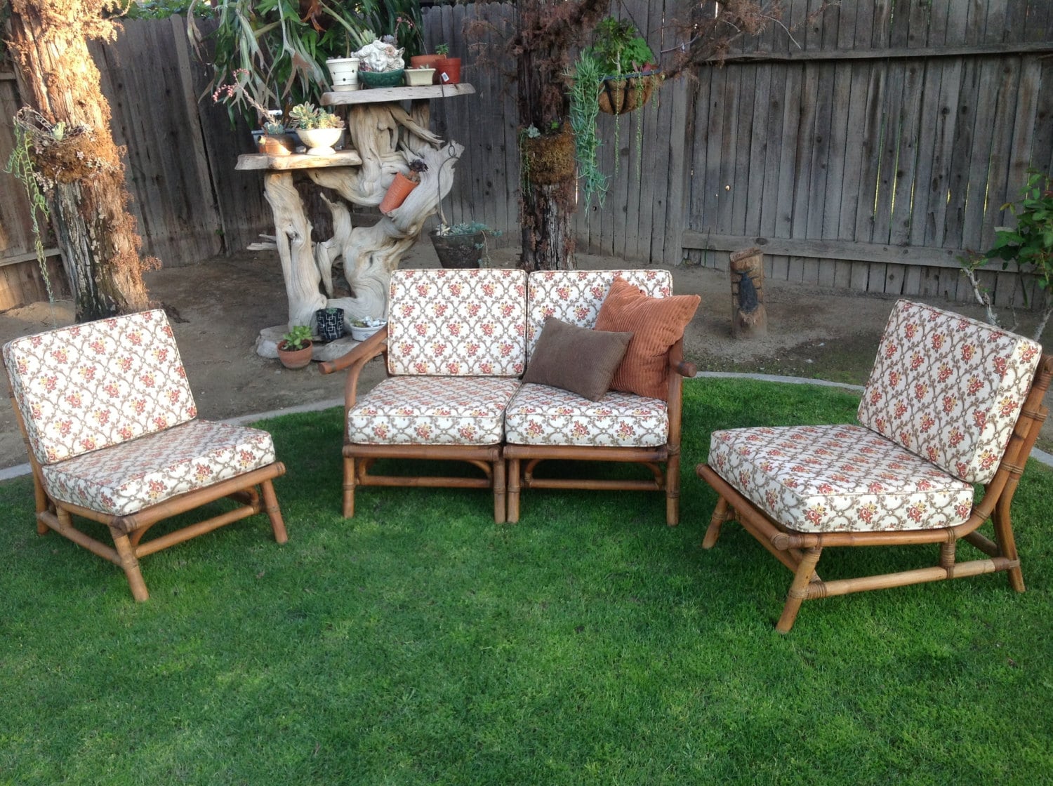 1950s bamboo patio furniture modular sectional love seat and