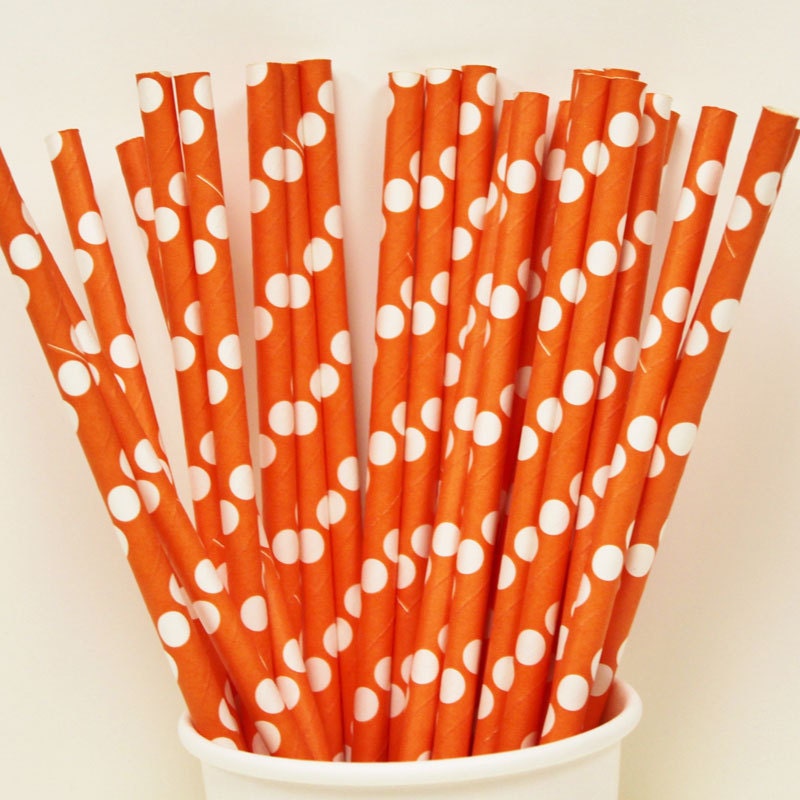 Paper Straws 25 Solid Orange Dot Paper Drinking Straw