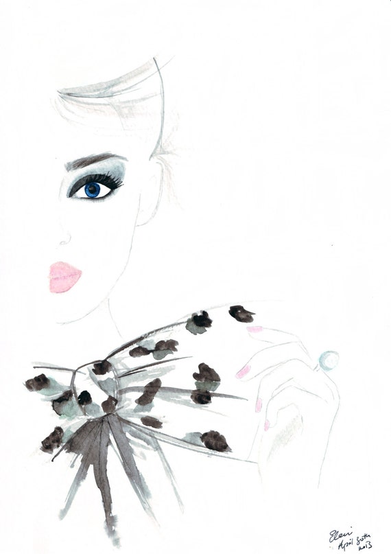 Watercolour fashion illustration Titled Bow Top