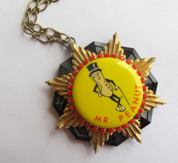 Mr. Peanut Upcycled Top Hat Cane and Monocle Pinback