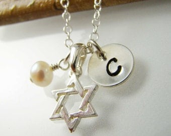 Personalized Star of David Necklace, Bat Mitzvah Gift Idea, Sterling Silver