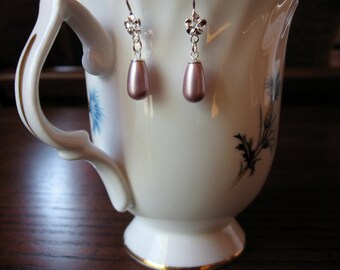 Crystal Pearl Earrings, Powder Rose