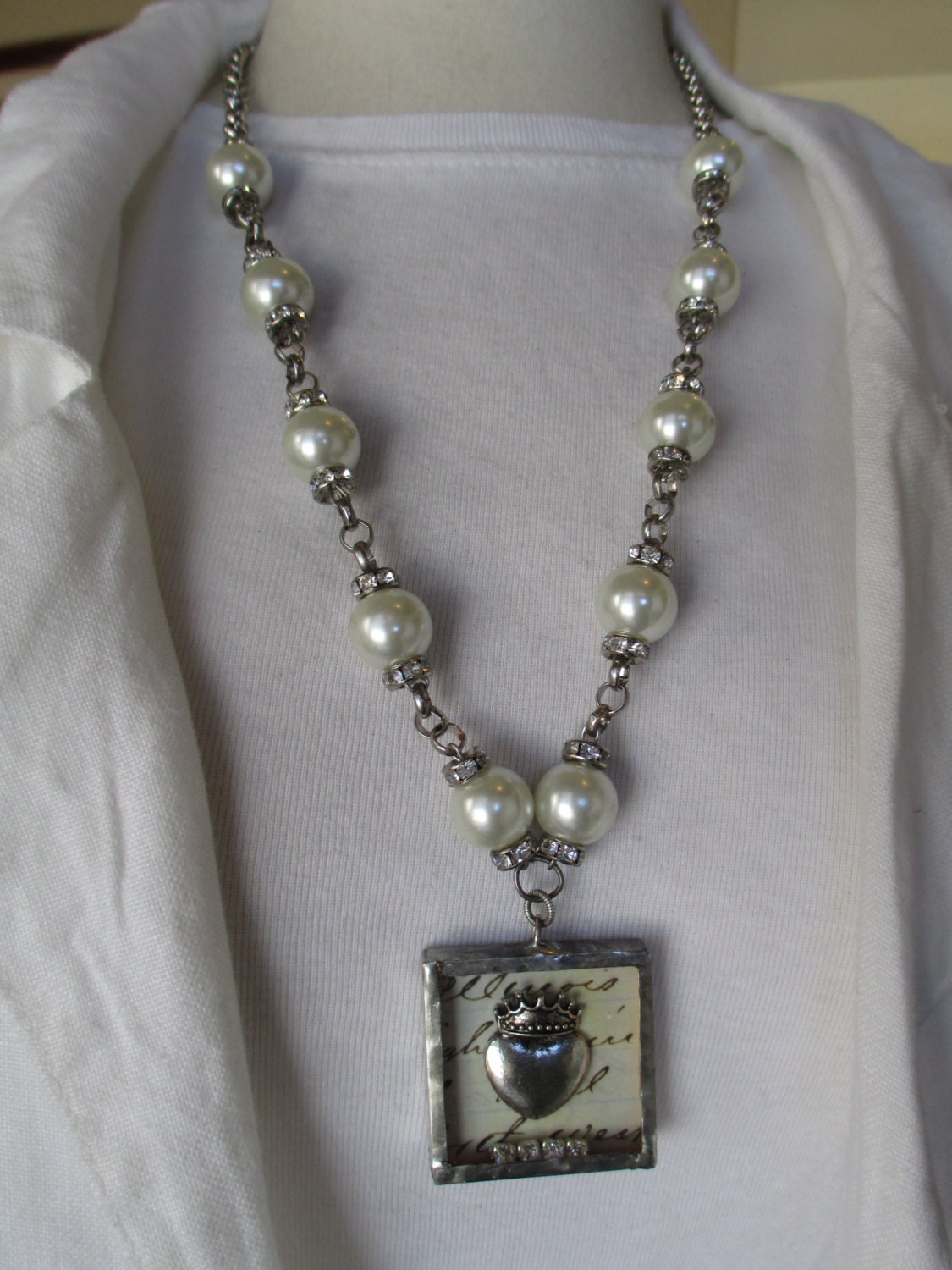 Pearl and Soldered Charm Necklace Charmed Vintage SHADOWBOX