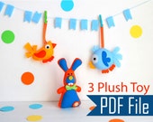 Easter Sewing Pattern Pack : 3 plush toy Pack - Cute Bunny - Modern Bird - Round Funny Bird - PDF Instant download A503 Il_170x135