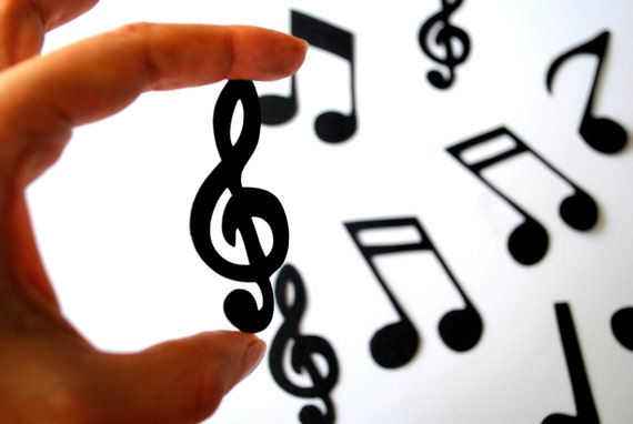 24 Music Note Die Cuts, Music Die Cuts with Treble Clef ,2.5 inches tall A593 Il_570xn