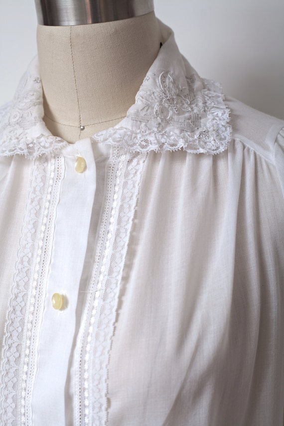 vintage 70s tunic top sheer cotton blouse lace by shoprabbithole