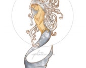 art nouveau mermaid original art print 8.5x11