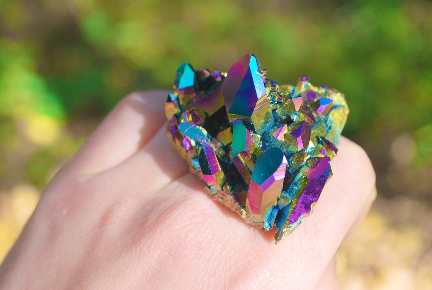 HOLOGRAM RAINBOW Quartz Cluster Ring by MarinaFINI on Etsy