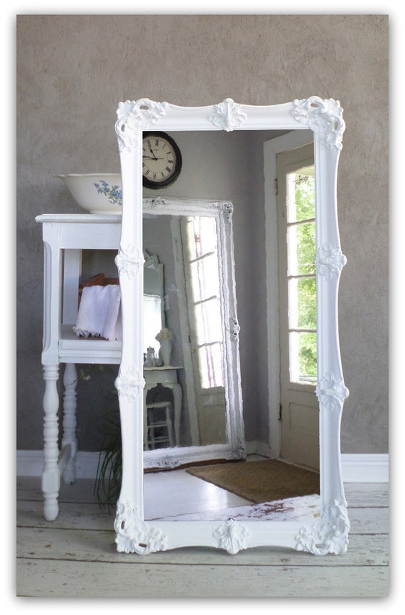 Leaning White Baroque Mirror Large Shabby Chic Mirror