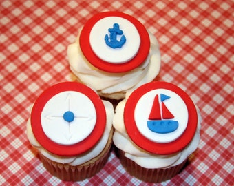 Fondant cupcake toppers Nautical theme baby shower Sailboat Anchor