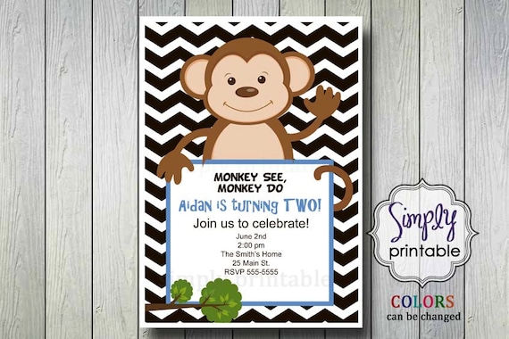 Boy/Girl Monkey Birthday Invitation Il_570xn