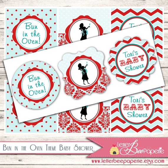 Bun in the Oven Custom Baby Shower Cupcake Toppers - 2 Inch Party Circles - Boy, Girl or Neutral - Choose Your Colors - DIY Printable Party Il_570xn