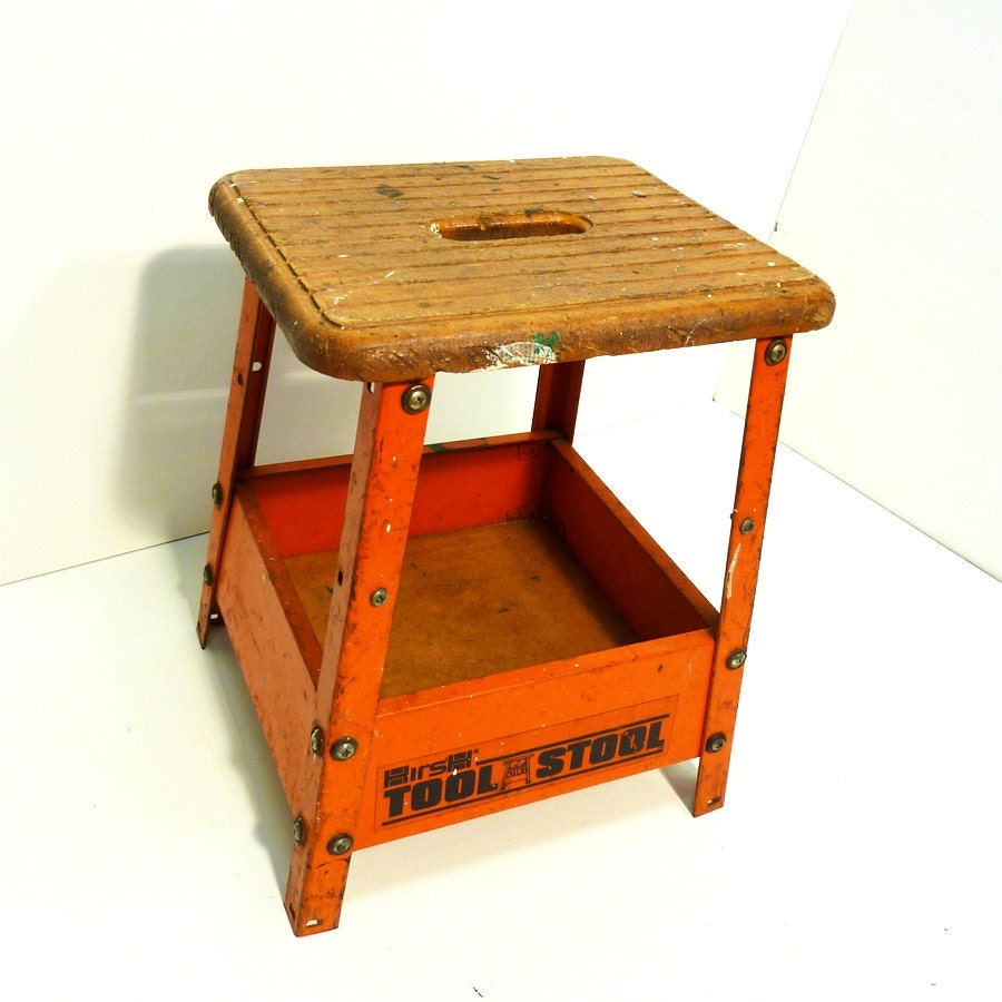 orange steel industrial stool painted metal hirsh tool stool