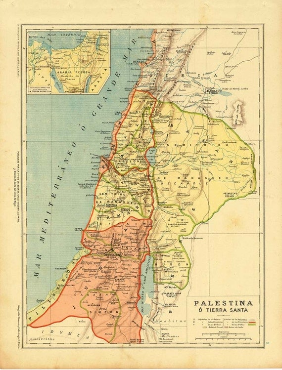 Antique Map of Holy Land 1899 Palestinian Map